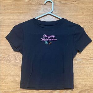 PLAYBOY Black Crop Top with Pink and Green Accents